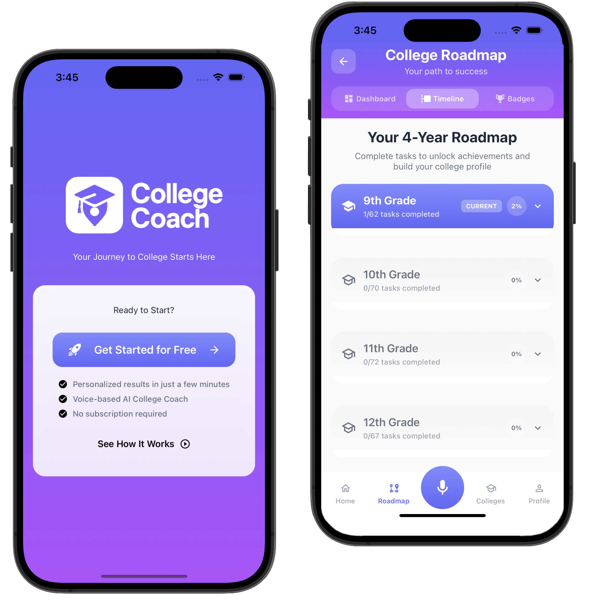 screenshot of the college coach mobile app